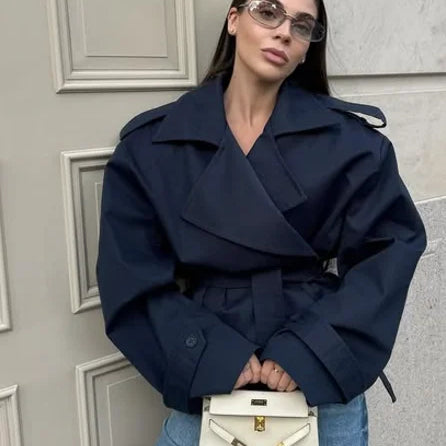 Belted Lapel Windbreaker Coat