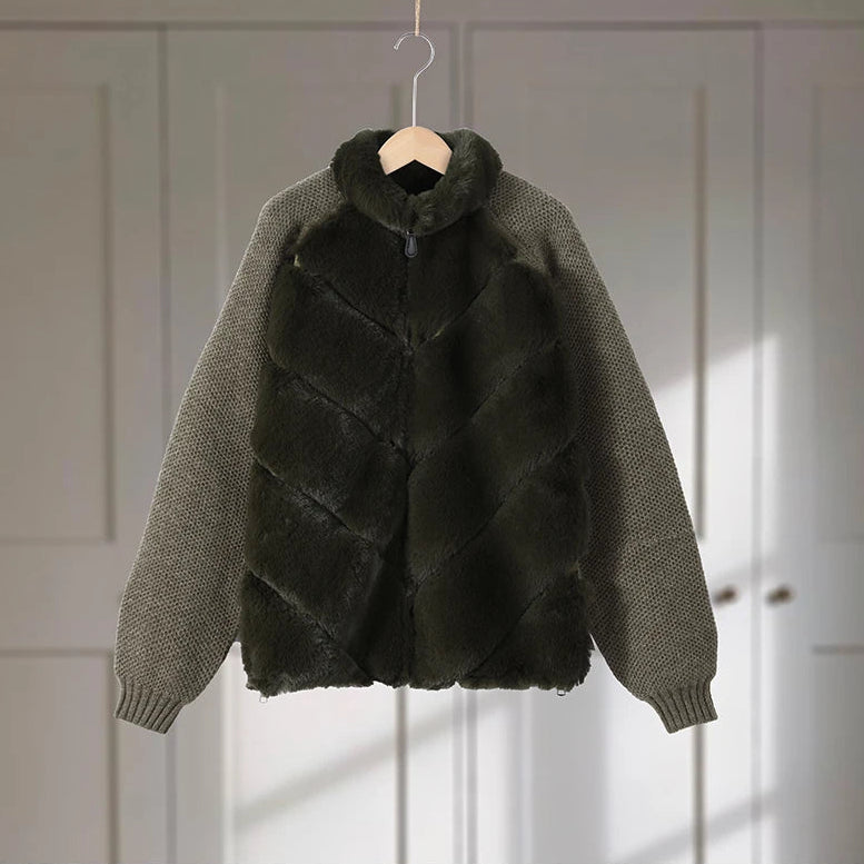Faux Fur Coat knitted sleeves