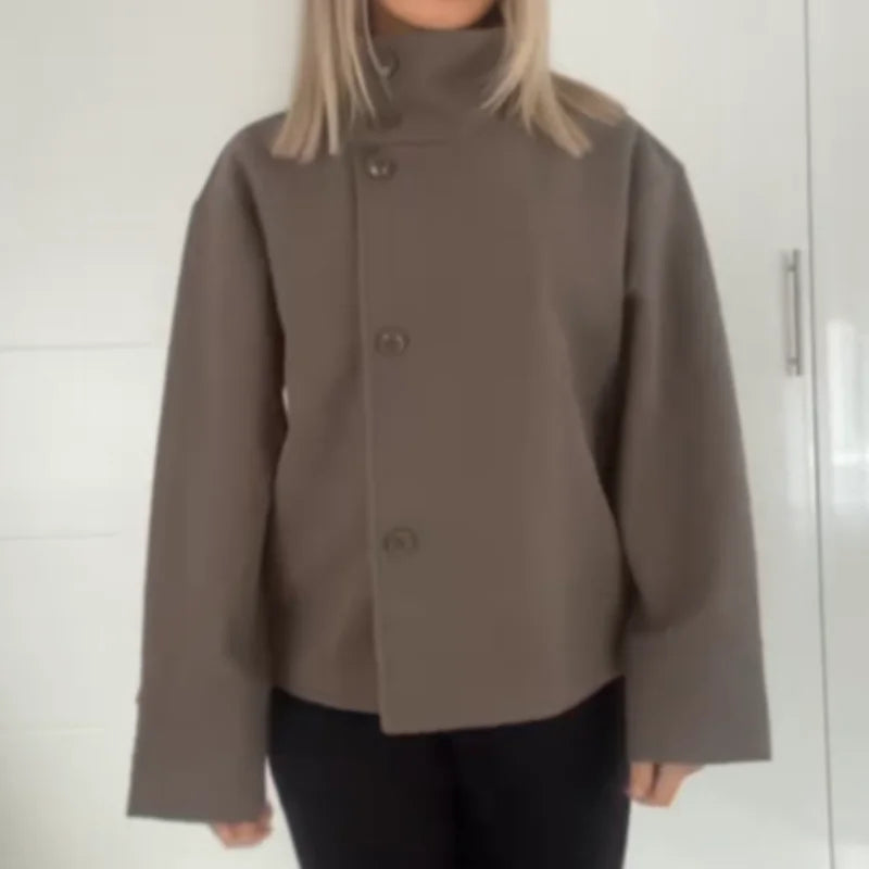 Casual Woolen Stand Collar Coat