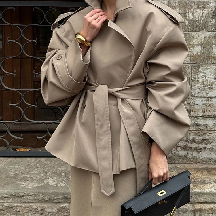 Belted Lapel Windbreaker Coat