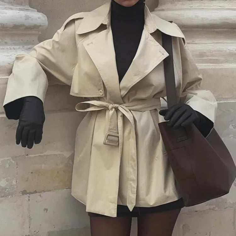 Belted Lapel Windbreaker Coat