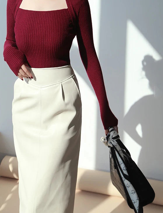 Leren midirok – Hoog getailleerd – herfst/winter 2025