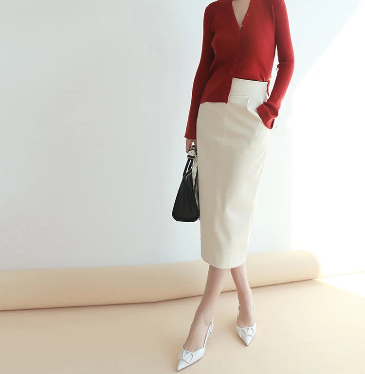 Leren midirok – Hoog getailleerd – herfst/winter 2025