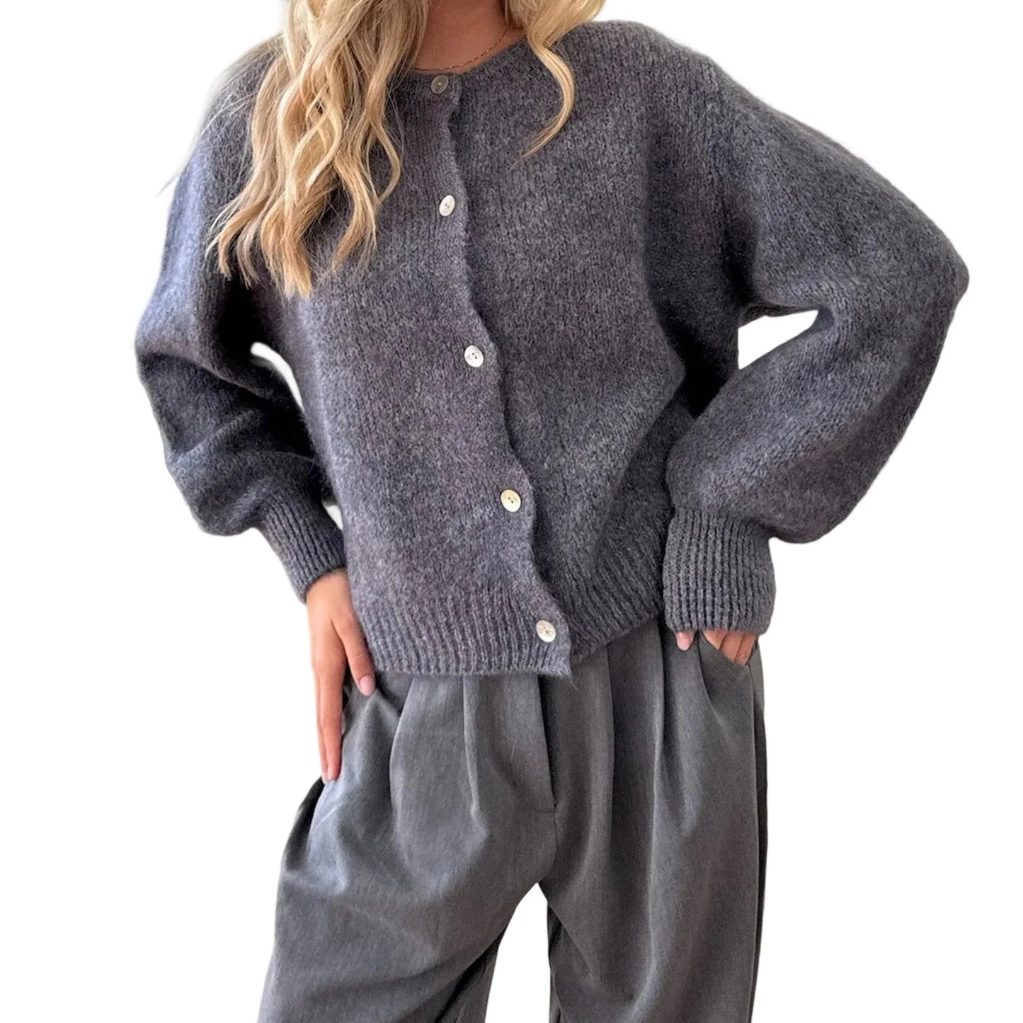 Vintage oversized gebreid vest – O-hals – Herfst 2025