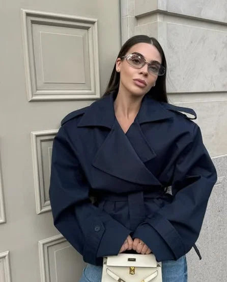 Belted Lapel Windbreaker Coat