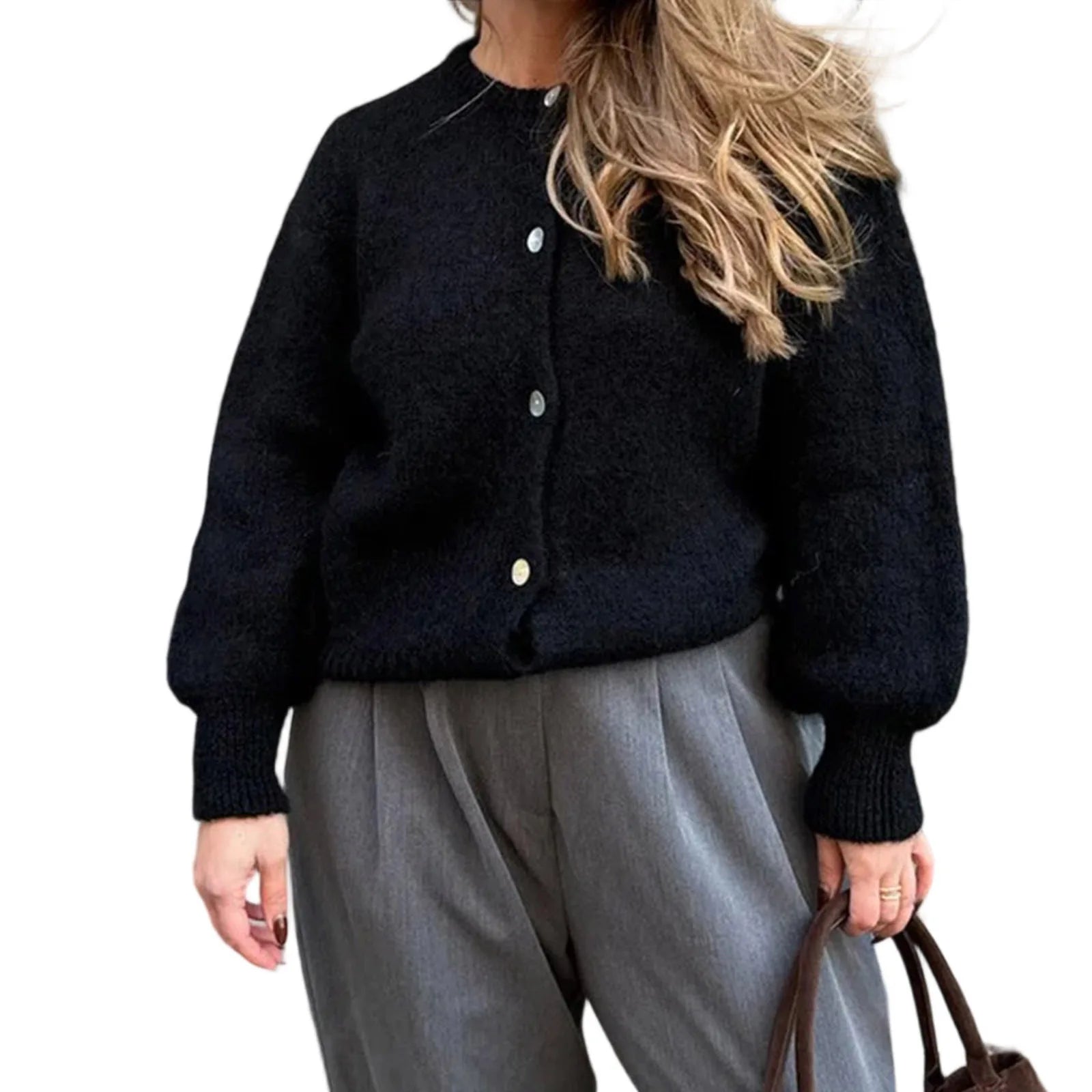 Vintage oversized gebreid vest – O-hals – Herfst 2025