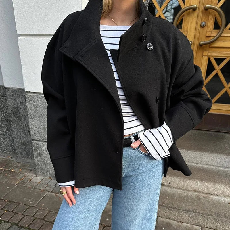 Casual Woolen Stand Collar Coat