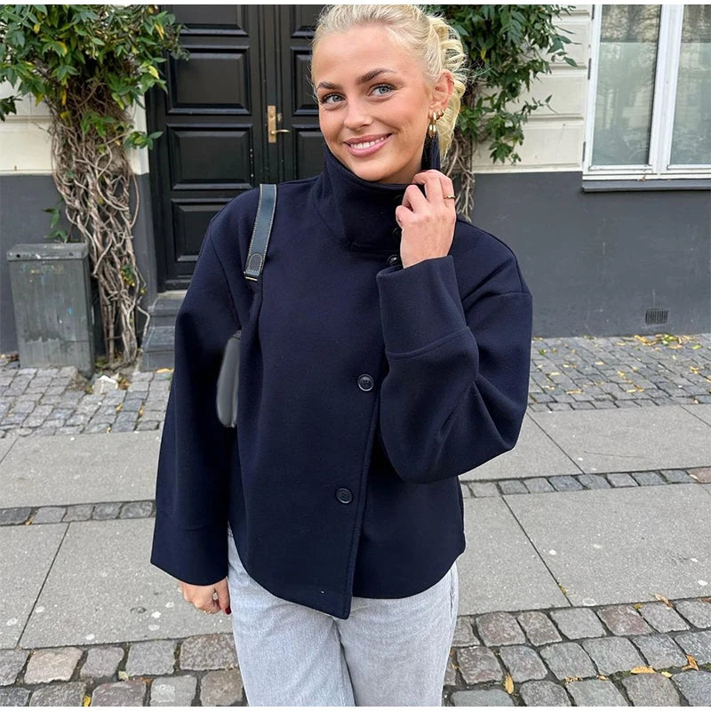 Casual Woolen Stand Collar Coat