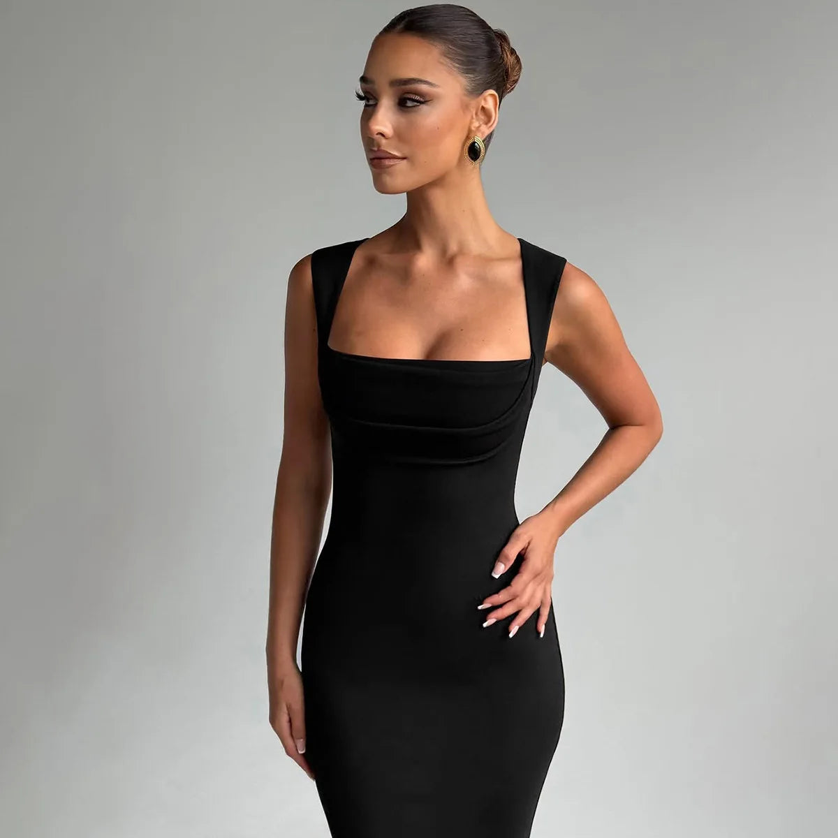 Square Neck Sleeveless Bodycon Dress