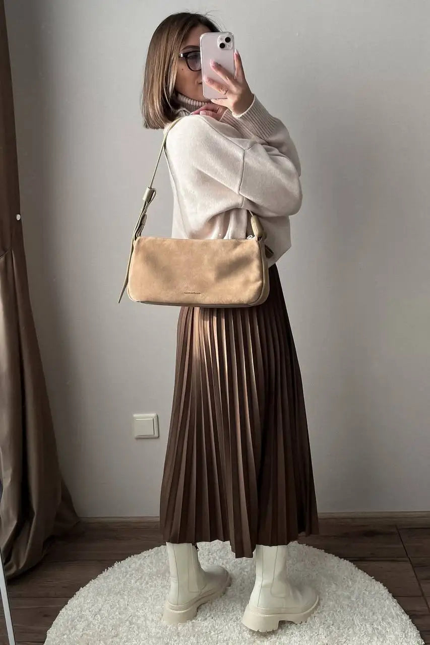 Geplooide A-lijn midirok – Herfst